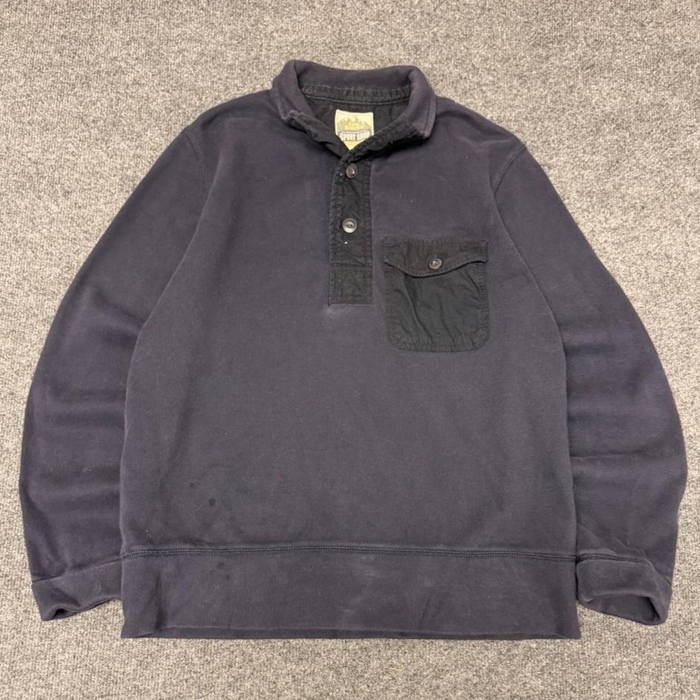 Eddie Bauer Sport Shop Mens Navy Blue Collared Henley Sweatshirt Y2K Large